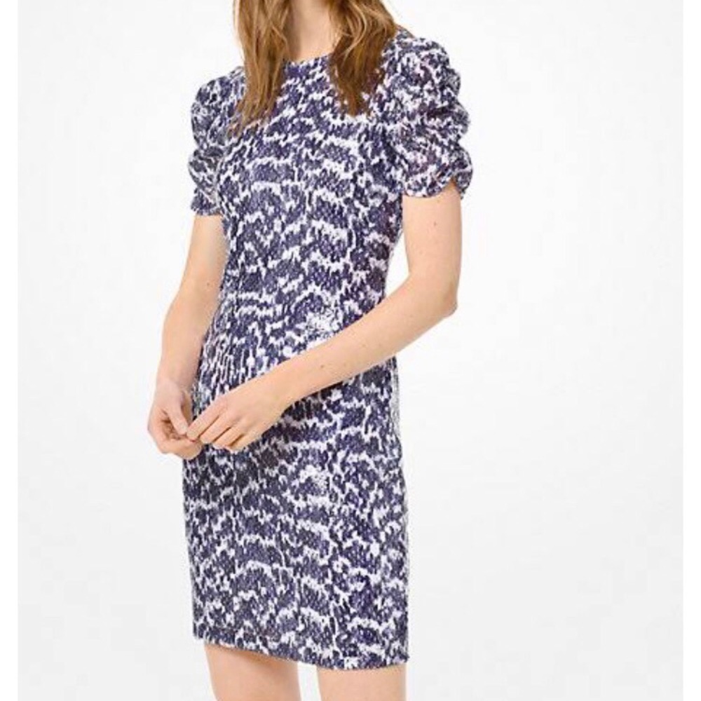 MICHAEL KORS⚡️ Gorgeous Sequin Ruched Sleeves Midi Dress_XS